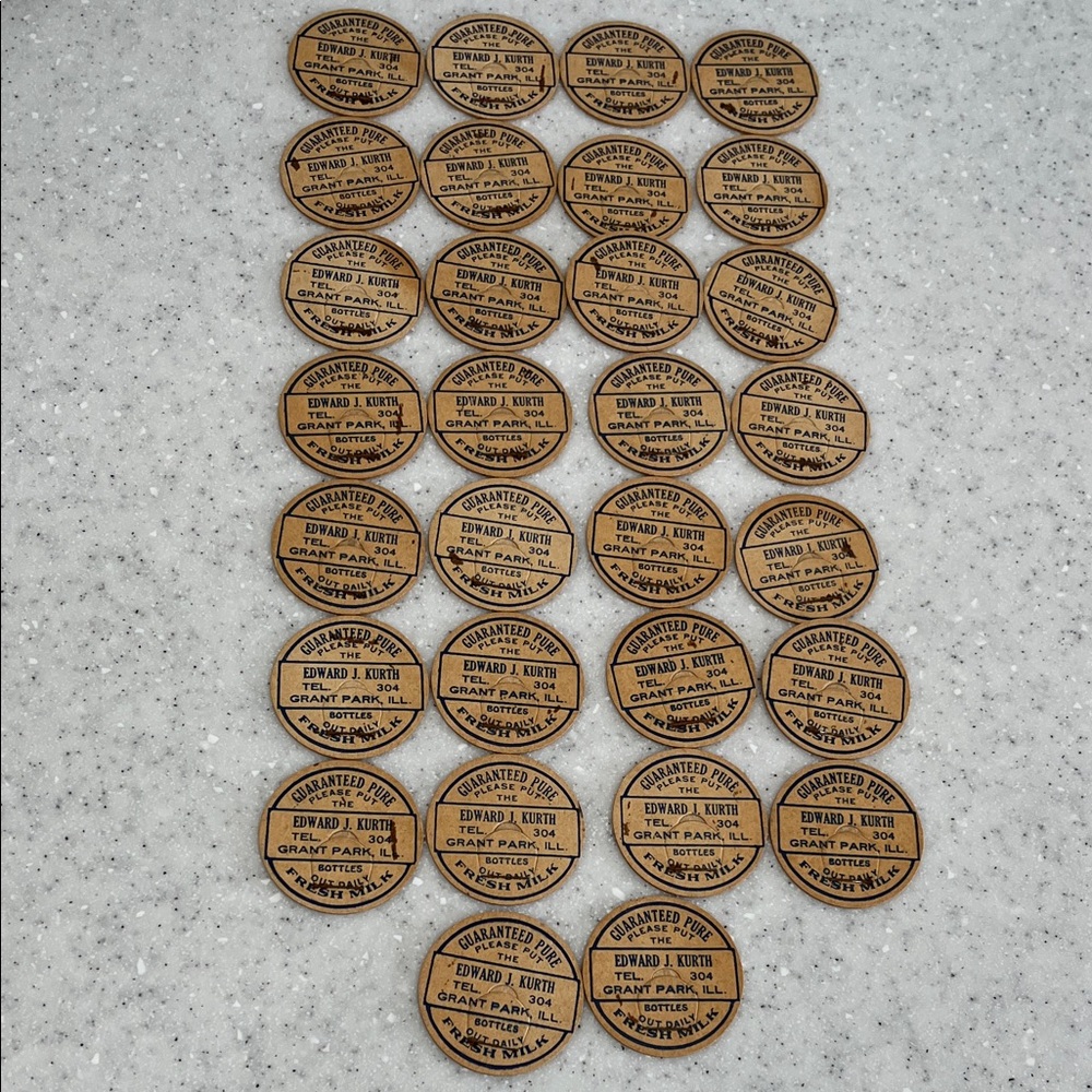 30 Vtg Milk Bottle Caps Unused Edward KURTH Grant Park,IL **READ**